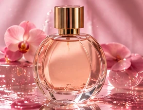 Unbranded perfume bottle with pink orchids