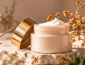 Unbranded cream jar with a gold lid